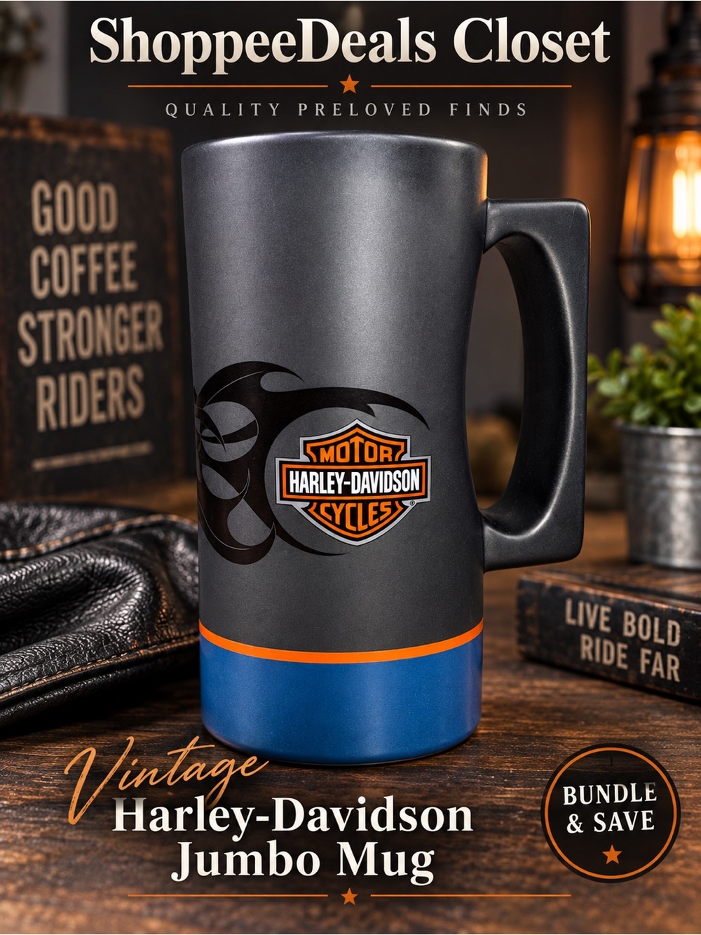 Vintage 2005 Harley-Davidson Jumbo Ceramic Mug / Beer Stein